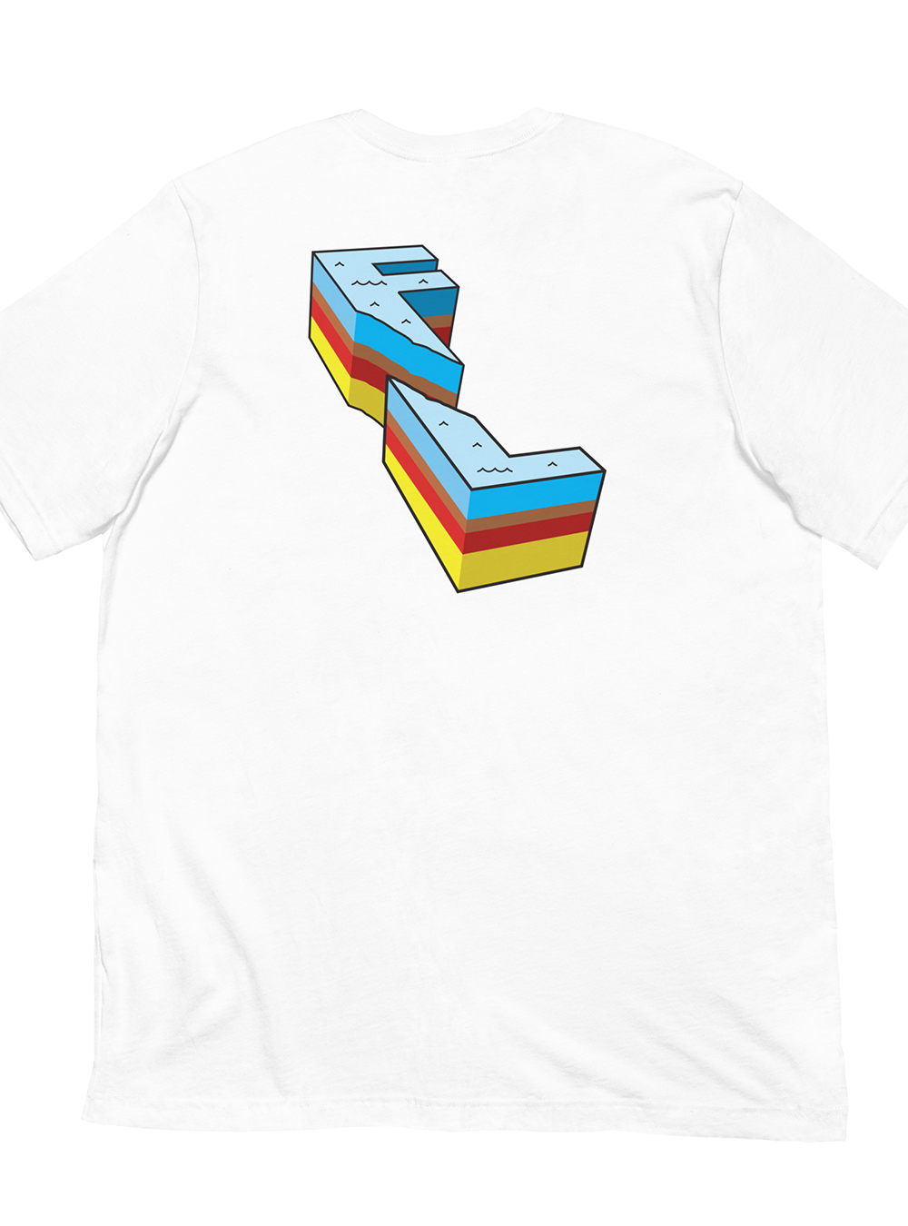 Abstract graphic 3D illustration showing the layers of the ocean and the sea bed within the letters F and L.